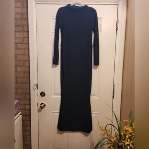 Elegant Black Textured Long Sleeve Dress